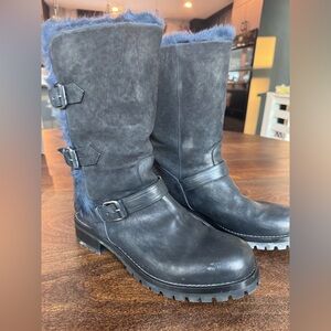 Sartore Black Leather Rabbit Fur Lined Boots